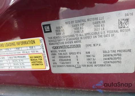 2016 GMC Acadia Sle-1 из США, поврежденный, VIN 1GKKVNED3GJ335068